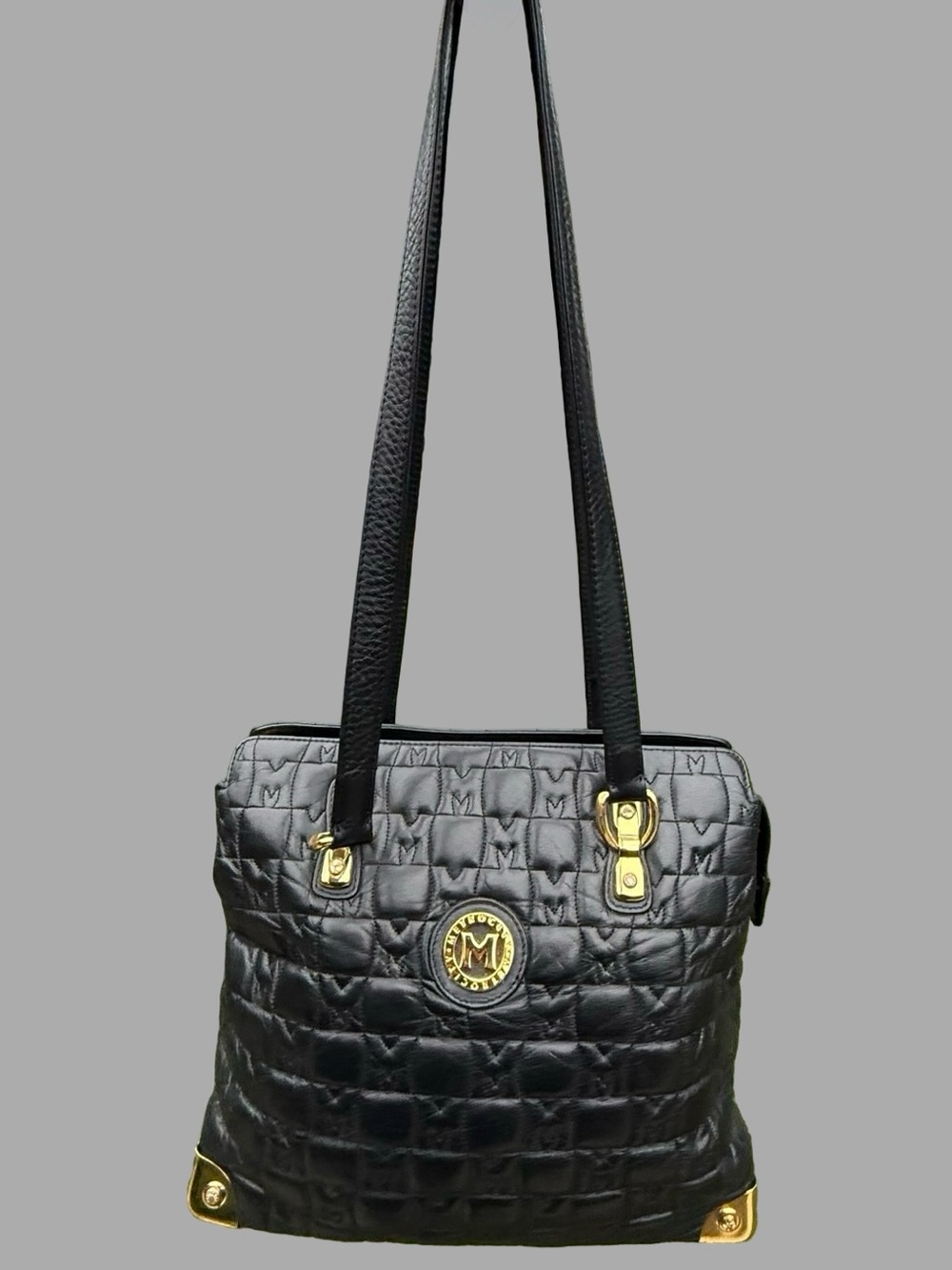 Vintage METROCITY Italy Black Quilted Monogram Shoulder Bag – Gold Hardware